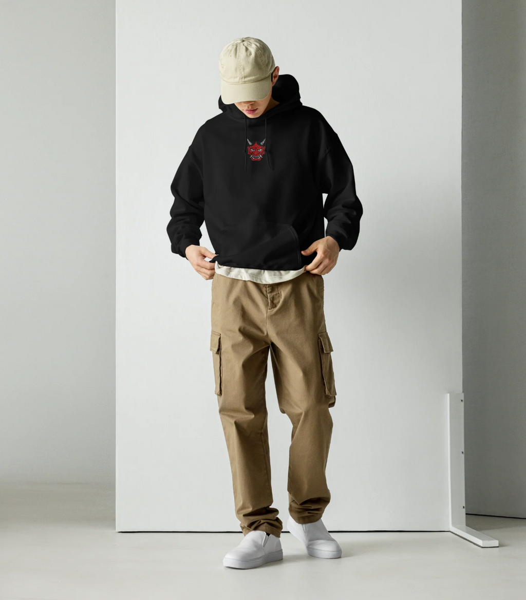 AJCS Embroidered Oni Mask Hoodie